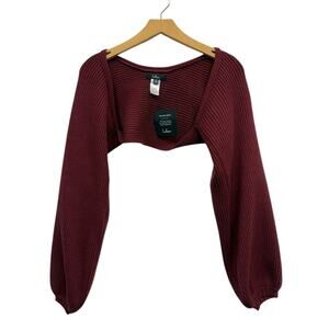 Lulus Double Take Darling Burgundy Ribbed Shrug size XS